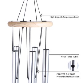ktopnob 5' Big Extra Large 57" Wind Chime Deep Tone Tuned Resonant Bass Sound Church Windchime Outdoor Unique Memorial Sympathy-Garden Hanging Decorations Yard Bells, Silver