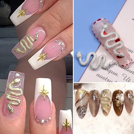 10pcs Snake Nail Charms for Acrylic Nails 3D Nail Charms with Rhinestones Alloy Snake Gold Silver Black Grey Rose Gold Metal Snakes Charms for Women Nail Art DIY Crafts Decoration Accessories