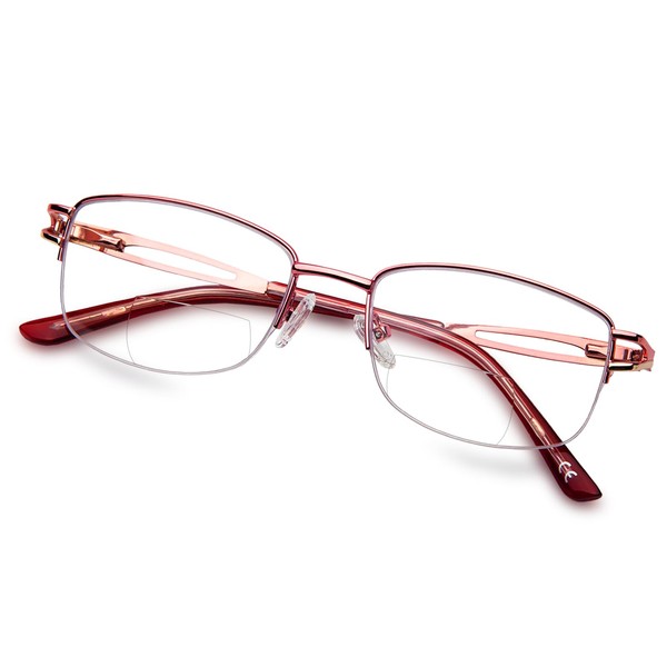 LianSan Metal Bifocal Reading Glasses for Women,Stylish Half Rim Zero