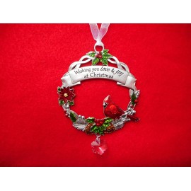 GANZ NEW Cardinal Ornament w/Crystal,  "Wishing you Love & Joy at Christmas", by Ganz