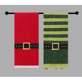Christmas Towels Bath Hand Towels, Set of 2, with Red Santa and Green Elf Belt Towel Decorative Design 25 x 16 Inches Bathroom Decorating for The Holidays