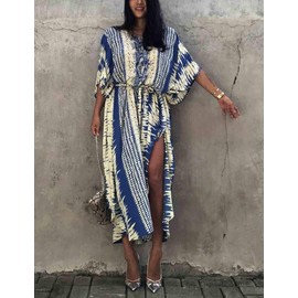 Orshoy Women's Beach Dress, Maxi Kaftan, Boho Beach Poncho, Long Bikini Cover-Up, Summer Maxi Dress, Loose Kimono, Sleepwear, One Size, A-Blue