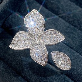 LIOYSIUT Rhinestone Flower Ring for Women Adjustable 18k Gold Plated Cubic Zirconia Cocktail Gold Ring Sparkling Crystal Silver Open Wrap Statement Ring for Women Birthstone Rings Wedding Jewelry