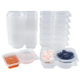 AOKUOX 30 PCS Snack Containers with Lids Double Compartment Containers Reusable Lunchable Container Plastic Condiment Grab and Go Snack Tray Prep Containers
