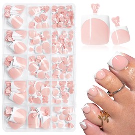 160pcs French Tip Toe Nail Press ons - Nude Press on Toenails for Women, Full Cover Toe Press on Nails with Adhesive Tabs, Fake Toenails Tips