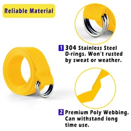 Clocean - Cinturón de fútbol con dos anillos en D de acero inoxidable de 52 pies, para hombres, mujeres, niños, jóvenes y niñas, Amarillo, Talla única