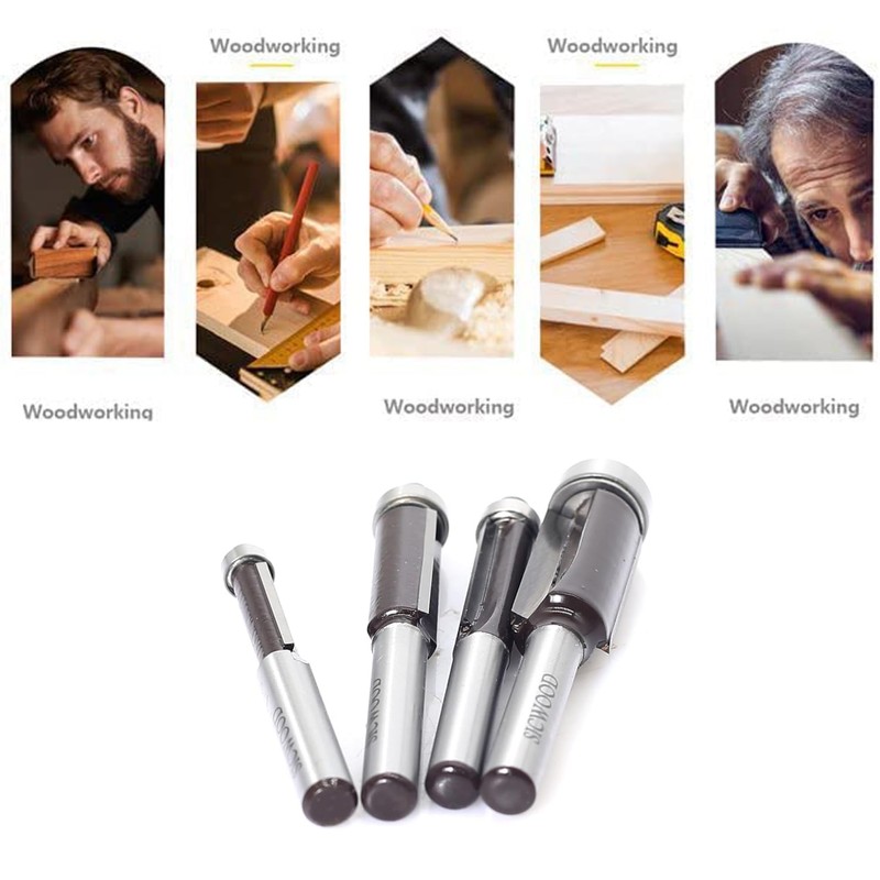 4pcs Flush Trim Router Bit 1/4 Inch Shank, Top Bearing
