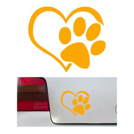 SHMZK Pet Dog Paw Print Car Decal, 4.6"×3.7" Love Heart Dog Paw Car Sticker, Waterproof Cute Pet Puppy Paw Print Decal for Auto Window Bumper Laptops, Car Decorative Sticker Accessories (Yellow)