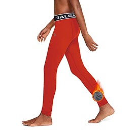 BALEAF Youth Boys' Compression Thermal Baselayer Sport Basketball Tights Fleece Lined Leggings Red Size XS