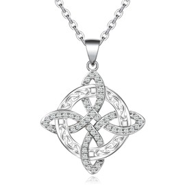 Witches Knot Necklace S925 Sterling Silver Cubic Zirconia Vintage Irish Celtic Witch Knot Pendant Necklace Witchy Nudo de Bruja Plata Irish Wiccan Jewelry Gift for Women Men Christmas Birthday
