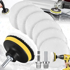 Weploda 9 Piece Sponge Polishing Foam Set, Car Foam Polishing Pad, Polishing Sponge Set 125 mm, Car Polishing Pads, Drill Polishing, with 6 Wool Polishing Attachments, 1 M14 and 1 Hex Shank