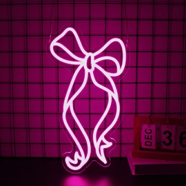 Gdbkabf Bow Neon Sign, Neon Signs for Wall Decor Neon Pink Ribbon Bow LED Signs Room Neon Light Up Signs Home Decor for Bedroom Club Party Bar Shop USB Operated