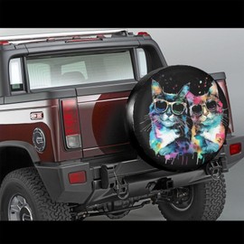 Watercolor Cat Spare Tire Cover Wheel Protectors Dust-Proof Wheel Tire Cover Fit Trailer, Rv, Sand Many Vehicle 15inch