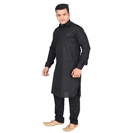 Desi Sarees Men's Punjabi Cotton Matching Kurta Pajama Costume 2 Pcs Set 1900 (Black, 44)