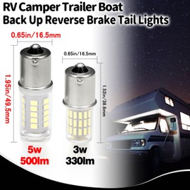 Ziomitus 1156 1141 1003 7506 BA15S LED RV Bulbs, 5W 500lm, 6000K, White, 0.651.95inch, Single Bayonet Contact Base