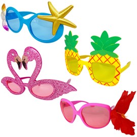 Luau Hawaiian Party Glasses - 4 Funny Hawaiian Sunglasses, Tropical Party Glasses Props, Funny Summer Kids Adults Party Favors, Beach Theme Party Supplies Decoration