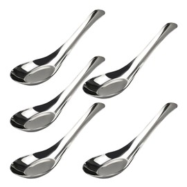 AUXBC 5PCS 6” Stainless Steel Soup Spoons, Mirror Polished Long Handle Ramen Spoons for Bouillon Dessert Cereal Wonton Thai Miso Udon