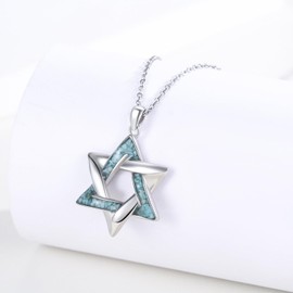 StoryMidir Star of David Necklace 925 Sterling Silver Turquoise Necklace Jewish Jewelry Gifts for Women Men