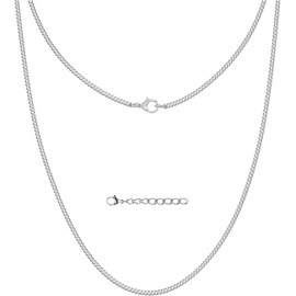 Silvadore 2mm Mens Stainless Steel Chain Necklace - CUBAN Link Jewellery - Non-Tarnish - 61cm / 24 inch (Velvet Pouch)