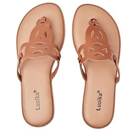 Luoika Sandalias planas de ancho ancho para mujer, sandalias de tirantes con diamantes de imitación, cómodas sandalias de playa de verano para mujer., café 711, 7 X-Wide