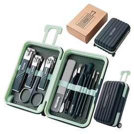 12pcs Nail Care Kit with Travel Case - Modern Style Metal Toenail Clippers Set with Straight Blades, Unscented Personal Grooming Tools for Home Use:_Dark Green-12pcs
