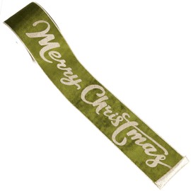 LIZLOVESS Moss Velvet Champagne Gold Merry Christmas Wired Ribbon, 4 Inch x 10 Yards for Christmas Tree Decoration, Green and Gold Velvet Ribbon for Home Decor, Wreaths, Garlands
