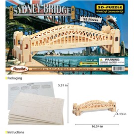 Puzzled Sydney Bridge 3D Wooden Puzzle Model Kit - Fun and Education Wooden Building Kits for Kids, DIY Wooden Puzzle Toy Bridge Model Construction Kit, Cool Architecture Gifts for Kids - 55 Pieces