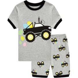 Akyzic Boys Easter Monster Truck Pajamas Toddler Easter Eggs sleepwear Kids Cotton Bunny Short Sleeve Pjs Baby 2 Piece Summer Outfits 4T