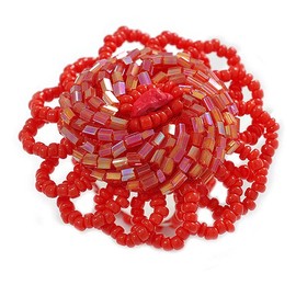 Avalaya 40mm Diameter/Red Glass Bead Daisy Flower Flex Ring/Size M