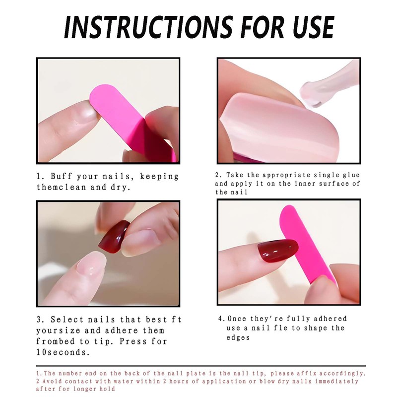 Rchovsam Medium Almonds Press on Nails Solid Red False Nails