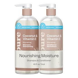Renpure Juego de champú y acondicionador de coco y vitamina E, a base de plantas, nutre y sella la humedad para un cabello suave y saludable, para cab