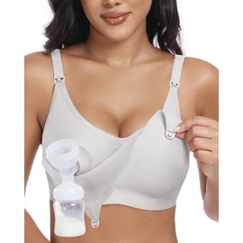 As Fairy Pumping Bra Hands Free Nursing Bras for Breastfeeding Maternity Bras for Pregnancy Breast Feeding (Grey L Plus)