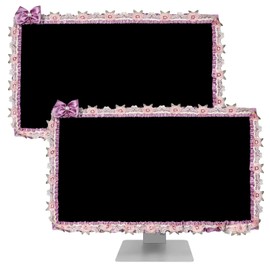 ReignSword 2 Pcs 23''-26'' Cute Computer Monitor Cover with Bow Tie, Lovely Computer Accessories with Lace Design, Monitor Dust Cover Protector (Purple)