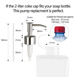 Soap Dispenser Pump Replacement - 304 Rust Proof Stainless Steel Soap Pumps Replacement for Your Bottles Fit Standard 8oz / 16oz Round 28/400 Neck Bottles,2 Pack…
