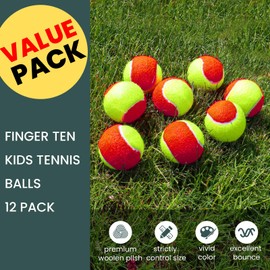 FINGER TEN Kids Tennis Balls Soft Elastic Low Compression Stage Pressureless Bulk Training Tool Color Orange for Outdoor Youth Beginner Practice (12 Pack in Red)
