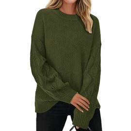 PRETTYGARDEN Ribbed Long Sleeve Tunic Oversized Sweaters for Women Trendy Cute Cable Knit Sweater Women Fashion Outfits (Army Green, Small)