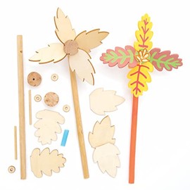 Baker Ross FE648 Autumn Wooden Windmill Kits - Pack of 4, Windmills for Garden, Make Your Own Wind Spinner, Wooden Crafts for Children to Make, Decorate and Display