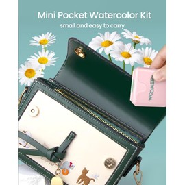 Woomer Pocket Watercolor Paint Set, 9 Vivid Colors Travel Watercolor Paint with 2 Foldable Palettes, Wash Cup, Perfect Water Color Set for Kids Beginner Students Adult Gift