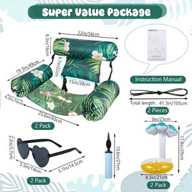 Inflatable Pool Float Chairs - 2 Pack Adjustable Floating Pool Chairs for Adults, Comfortable Water Hammock with Soft Fabric, Perfect for Pool Parties, Beach, and Lake Fun