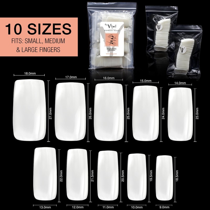 By Vixi 500 Long Square Nails with Preparation File, 10