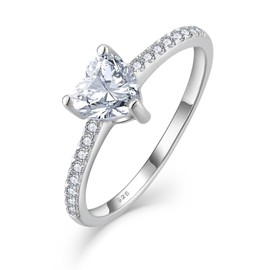 Aprila Women Ring 925 Sterling Silver 5.5 * 5.5mm Heart Cut 3A Cubic Zirconia Promise Ring for Women Engagement Ring, Sterling Silver, Cubic Zirconia