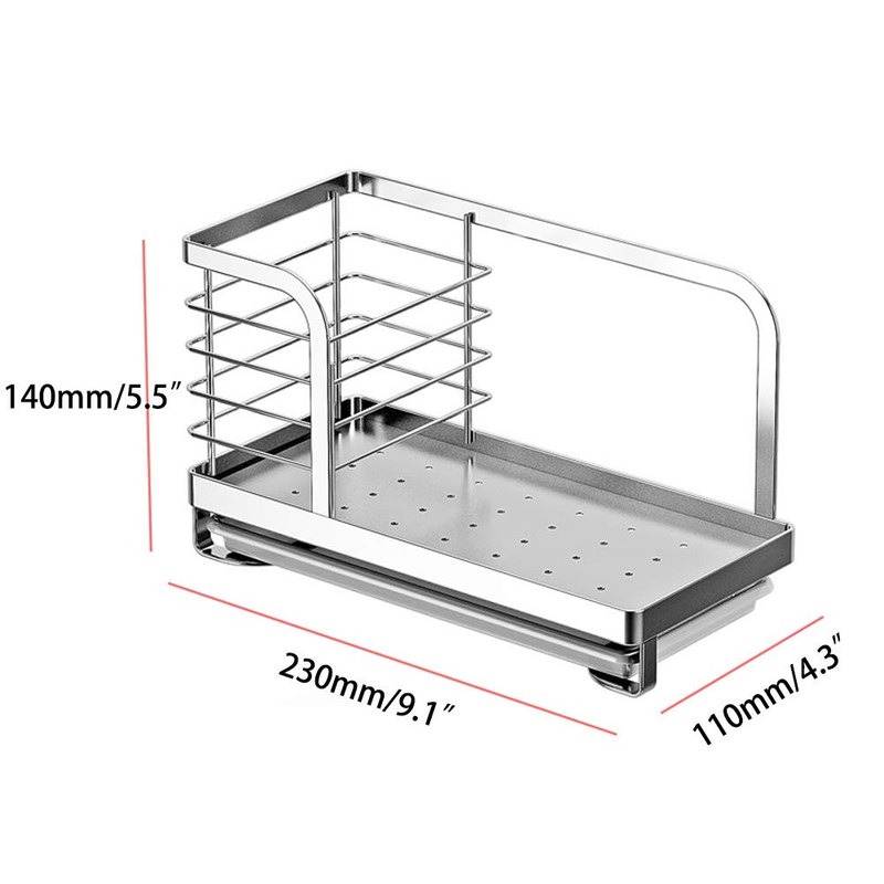 Kitchen Countertop Dish Soap and Dishwashing Brush Holder, SUS 304