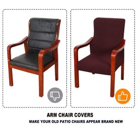 Deisy Dee Stretch Arm Chair Covers, Mid Century Chair Slipcovers, Accent Chair Covers (Dark Brown)