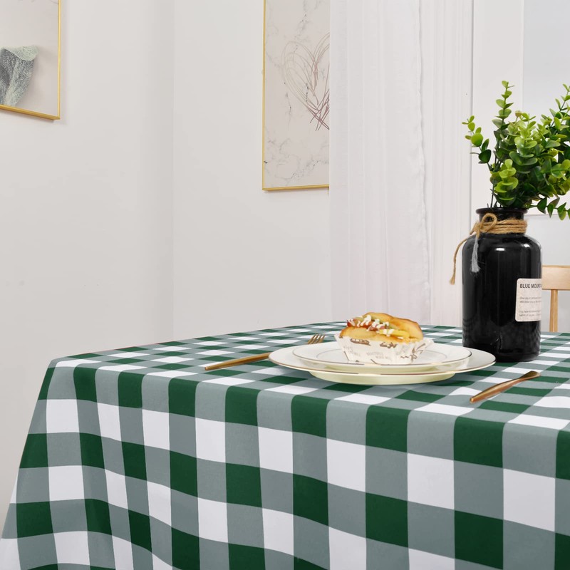 XWZO Forest Green and White Checkered Tablecloth Rectangle - Waterproof