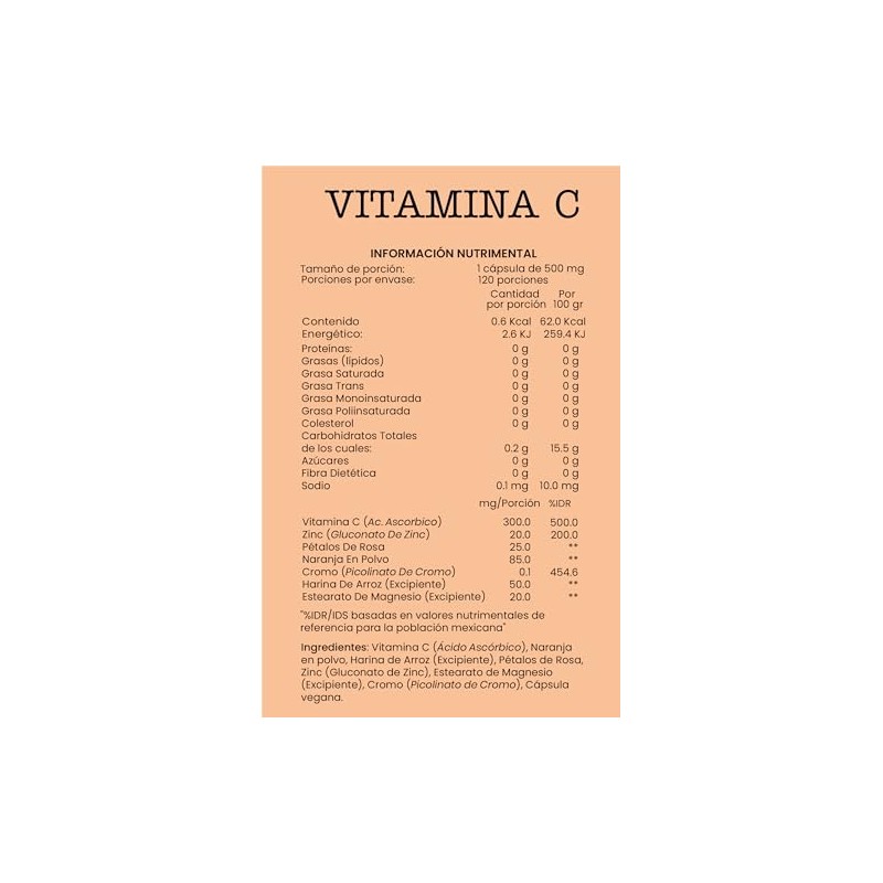 Suplemento de Vitamina C con Pétalos de Rosa y Zinc