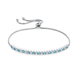 AGRULE Blue Tennis Bracelets for Wedding Anniversary 14K White Gold Plated Sterling Silver Topaz Bracelet 2mm Chain Thin Bolo Bracelets for Women, 7.25"