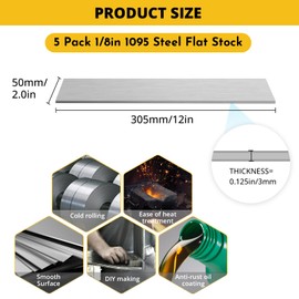 5 Pack 1095 Steel Flat Stock Bar,12” x 2” x 1/8” Perfect Knife Making Steel Barstock for Hobbyist and Professional Use,High Carbon Steel with Strict Quality Standards for DIY Knife Making