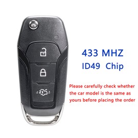 433MHZ 3 Buttons Flip Car Key Fob For Ford Fiesta Focus Fusion Edge Mustang MK8 Ranger KA Tourneo Mondeo Transit Custom Connect withID47(49chip) HU101 Blade
