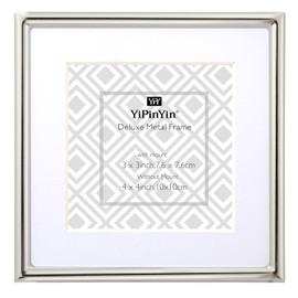 YiPinYin 4x4'' Sqaure Simply Silver Metal Picture Frame With Mat for 3x 3'' Set of 2, Narrow Silver Plated metal Photo Frames 3x3'' With Soft Touch Velvet Backing for Desktop and Wall Décor