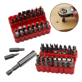 GOSONO Security Tamper Proof Bit Set 33pcs Torq Torx Hex Star Spanner Tri Wing Electric Screwdriver Hex Bit 1/4" 6.35mm Magnetic Holder (33pcs hollow section)